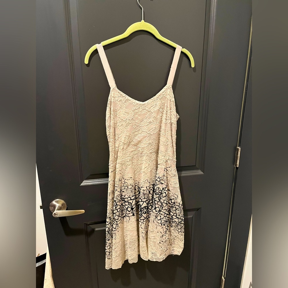Free People Tan w/ Black Details Mini Dress